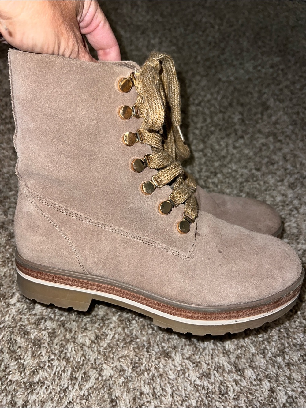 Limelight Women’s Taupe Suede Lace-Up Boots- size 7